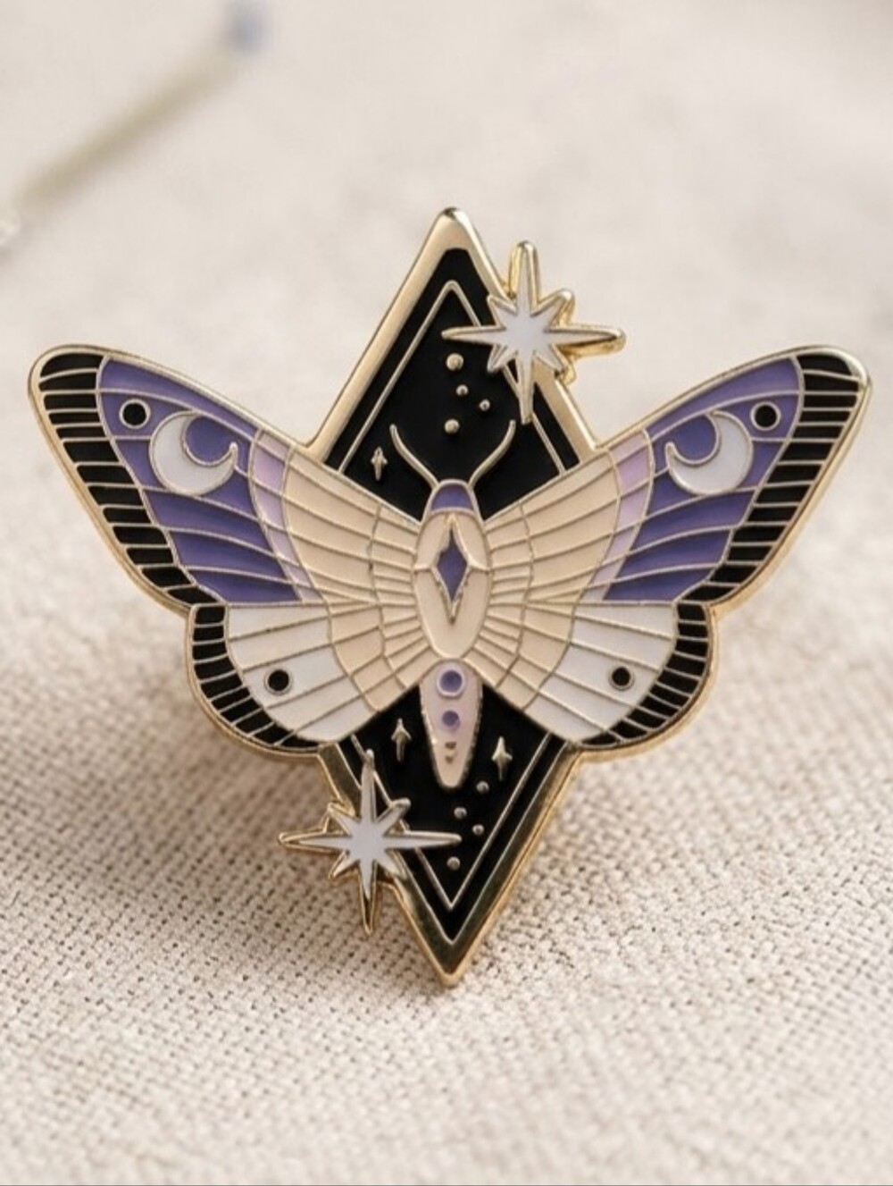 Celestial Butterfly Moth Enamel Pin, Lunar Moon & Star Witchy Pastel Brooch